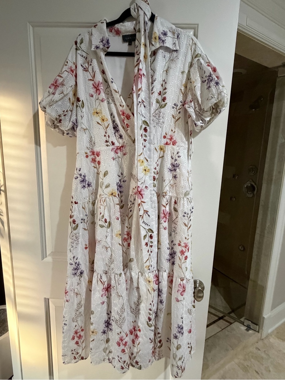 Gracia Floral Embroidered Tiered Midi Dress - White with Multicolor Floral